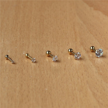316l Stainless Steel Screw-back Zircon Stud Earrings 2mm to 8mm Classical Style Golden IP Plating No easy Fade Allergy Free daiiibabyyy